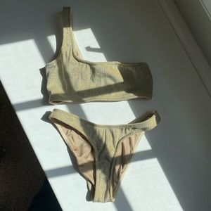 Barely Worn Gold Sparkly Triangl Bikini